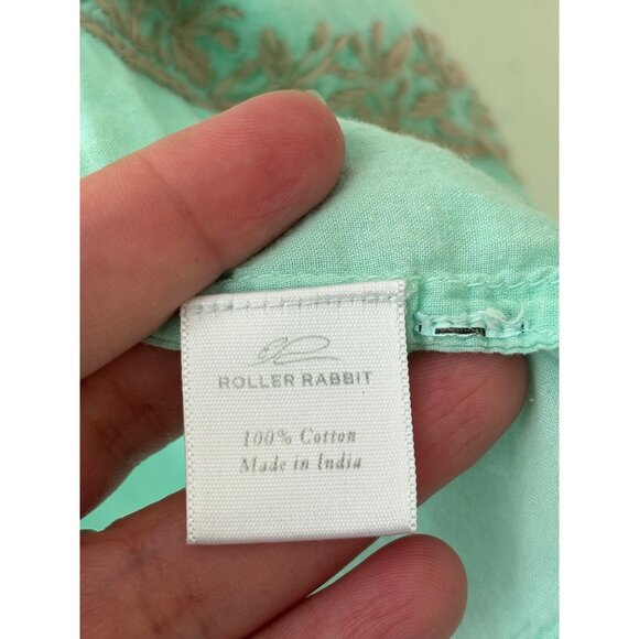 Roller Rabbit Embroidered Tunic Top V-Neck Short Sleeve Aqua Tan M - Picture 8 of 13